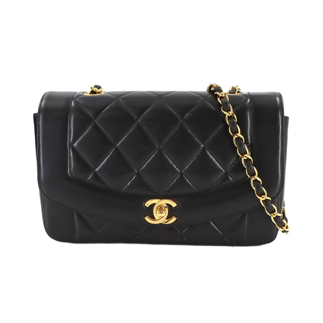CHANEL Diana Matelasse 22 Chain Shoulder Bag in Black Lambskin (A01164) (1 of 18)