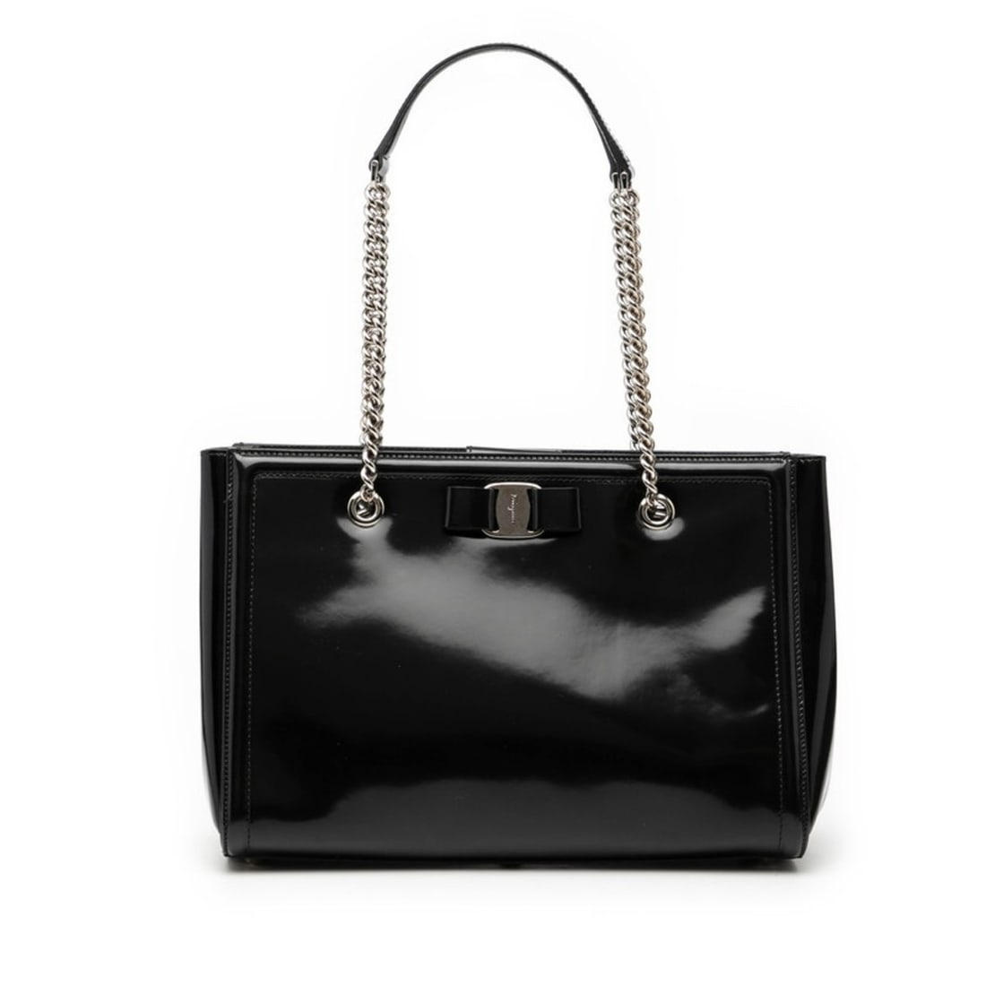 Salvatore Ferragamo Vara Ribbon Chain Tote Bag Shoulder Black Leather Women's: --- Catalog ---Category: SizeSize (HxWxD): 20.5cm x 29cm x 11.5cm / 8.07'' x 11.41'' x 4.52''Category: DesignType: Pouch, Shoulder bag, Tote bagColor: BlackGender: WomenMaterial: Leather Category: Gen