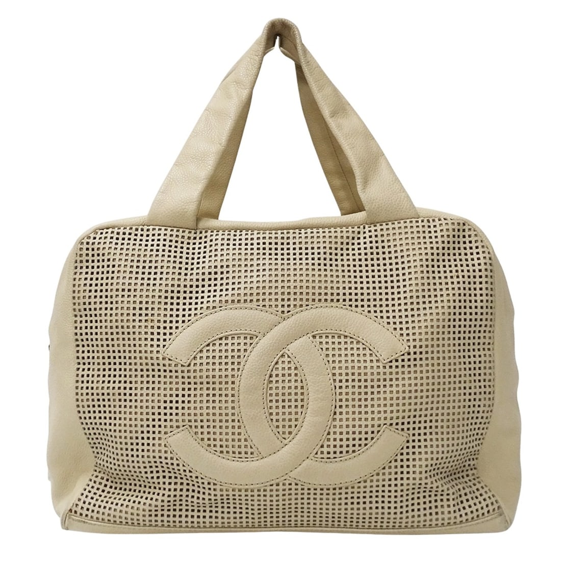 Chanel CHANEL Women's Handbag Tote Bag in Beige Leather with Silver Hardware and Perforated Design (1 of 16)