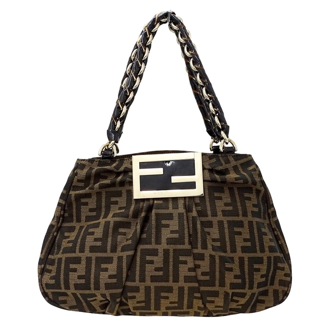 Fendi Women's Zucca Mia Chain Handbag in Brown Canvas (8BR615): --- Catalog ---Category: SizeSize (HxWxD): 23cm x 31.5cm x 11cm / 9.05'' x 12.4'' x 4.33''Category: DesignType: HandbagColor: BrownGender: WomenMaterial: Canvas Category: GeneralMPN: 8BR615Brand: Fend