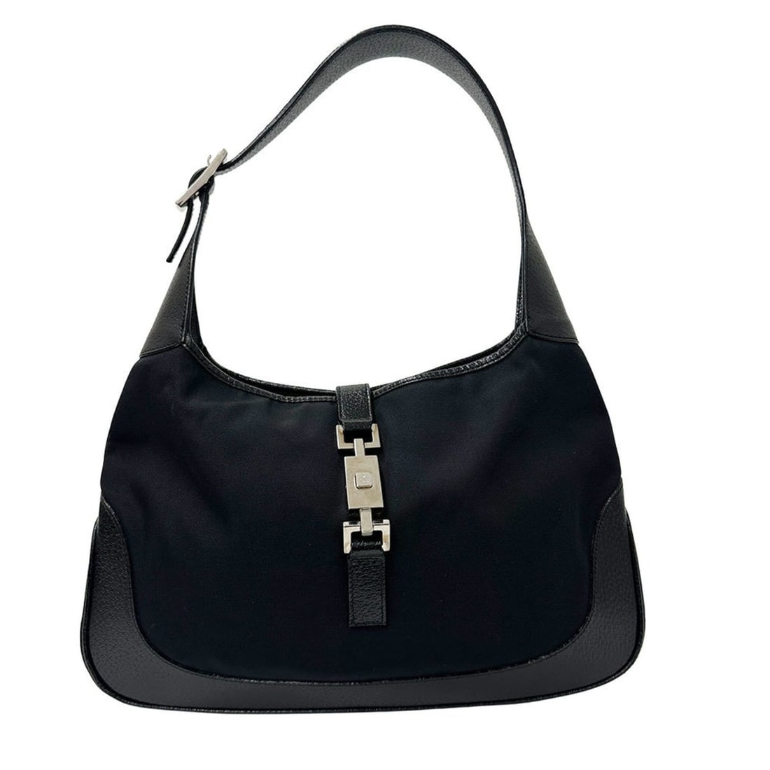 Gucci Jackie shoulder bag for women, nylon and leather, black, 001, 3306, 3444, one-shoulder style.: --- Catalog ---Category: SizeSize (HxWxD): 20cm x 32cm x 3cm / 7.87'' x 12.59'' x 1.18''Category: DesignType: Shoulder bagColor: BlackGender: WomenMaterial: Nylon , Leather Category: GeneralMPN: 001?3