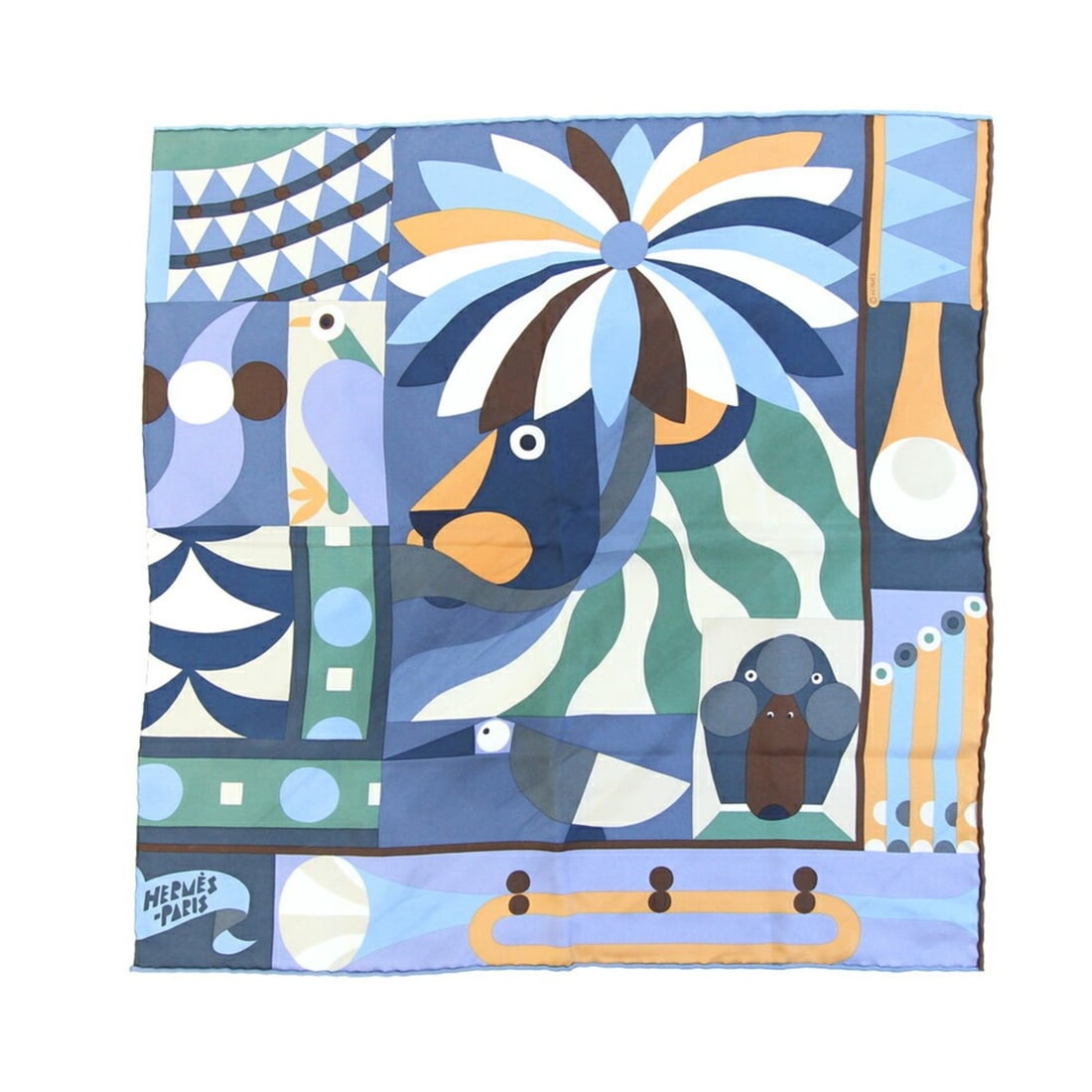 Hermes Hermès Scarf/Muffler Carré 45 "Parade en Fanfare Detail" 894050S Blue 100% Silk Petit Mini (1 of 20)