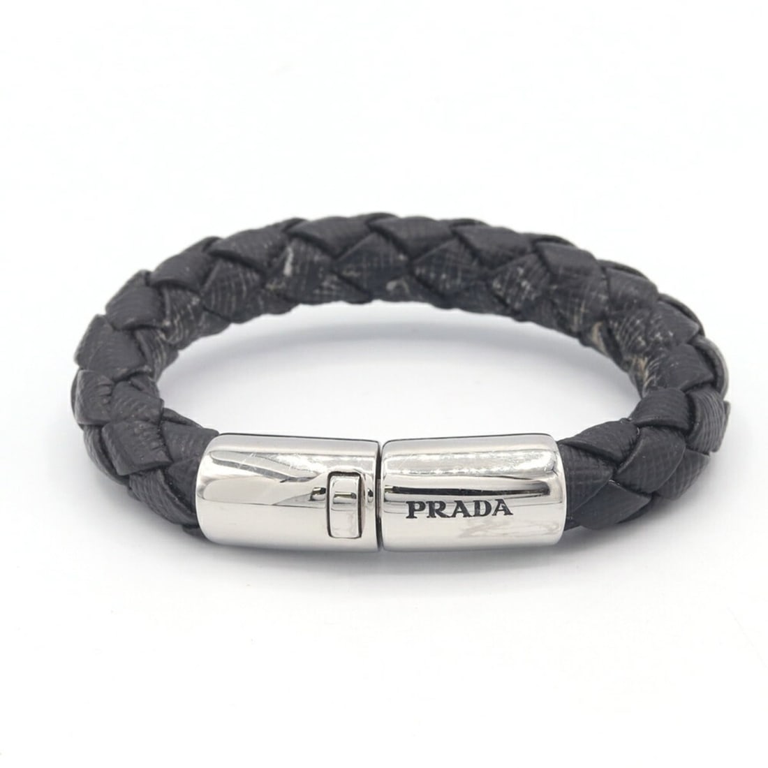 Prada Bracelet 1IB144 Black Leather and Metal Bangle for Men Women (1 of 18)