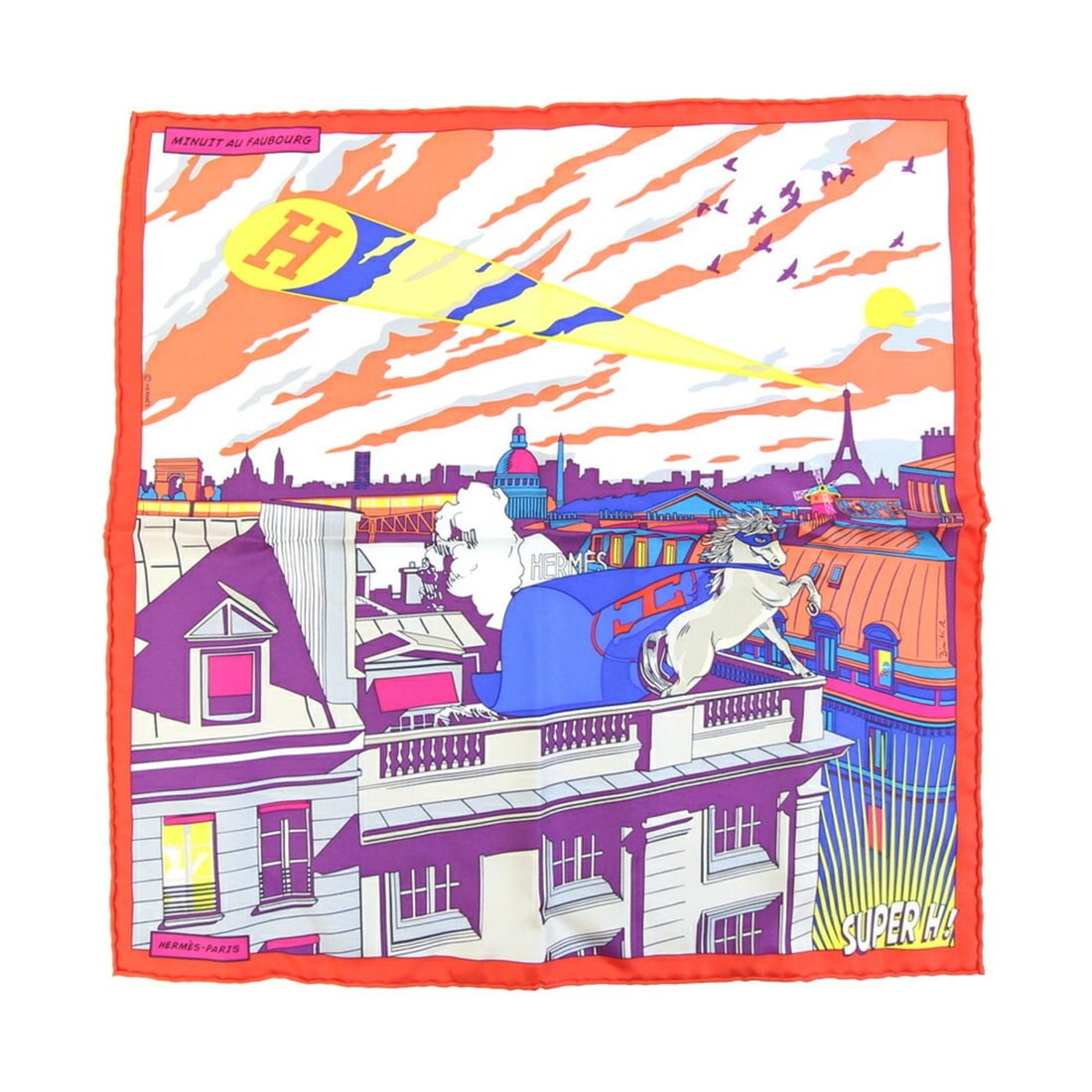 Hermès Scarf/Muffler Carré 42 Minuit au Faubourg Midnight 892820S Red Multicolor 100% Silk Petit: --- Catalog ---Category: DesignType: ScarfColor: Multi-color, Red colorGender: WomenMaterial: Silk Category: GeneralMPN: 892820SBrand: HermesCountry of Origin: France--- Item List ---Section: Conditio