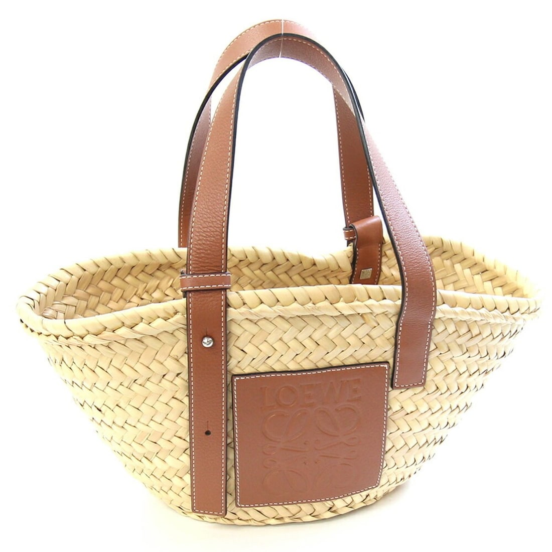 LOEWE Small Bucket Bag 327.02.S93 in Natural Tan Palm Leaf Leather, Anagram Basket Tote with Brown (1 of 10)