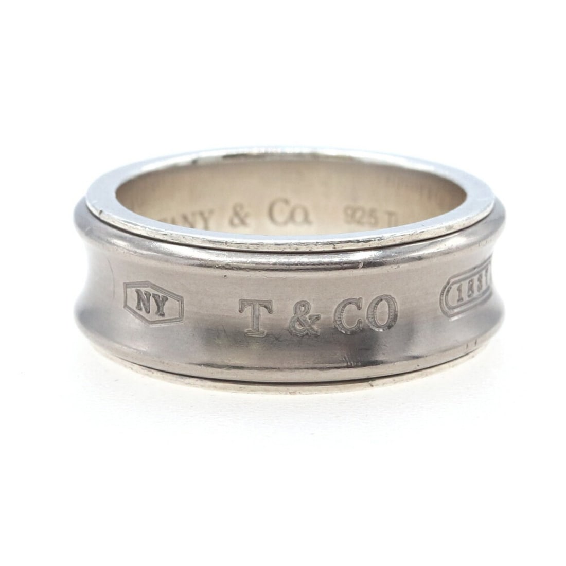 Tiffany & Co. 1837 Sterling Silver 925 Titanium Ring, US 8.5-9/JP 18.5, Men's and Women's, TIFFANY: --- Catalog ---Category: SizeJP Size: 18.5US Size: 9Category: DesignType: Band ringGender: Men,WomenMaterial: Sterling silver 925Category: GeneralBrand: Tiffany--- Item List ---Section: ConditionRanki