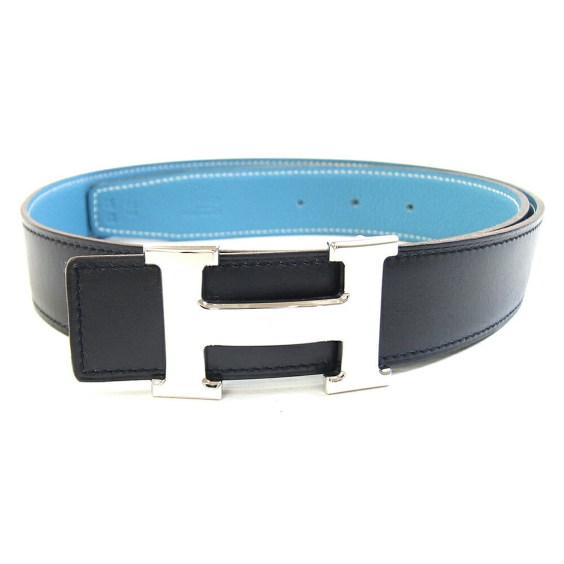 Hermes Hermès Constance H Belt, Blue Jean and Black Taurillon Clemence Leather, Stamp, 2004, 80cm, (1 of 10)