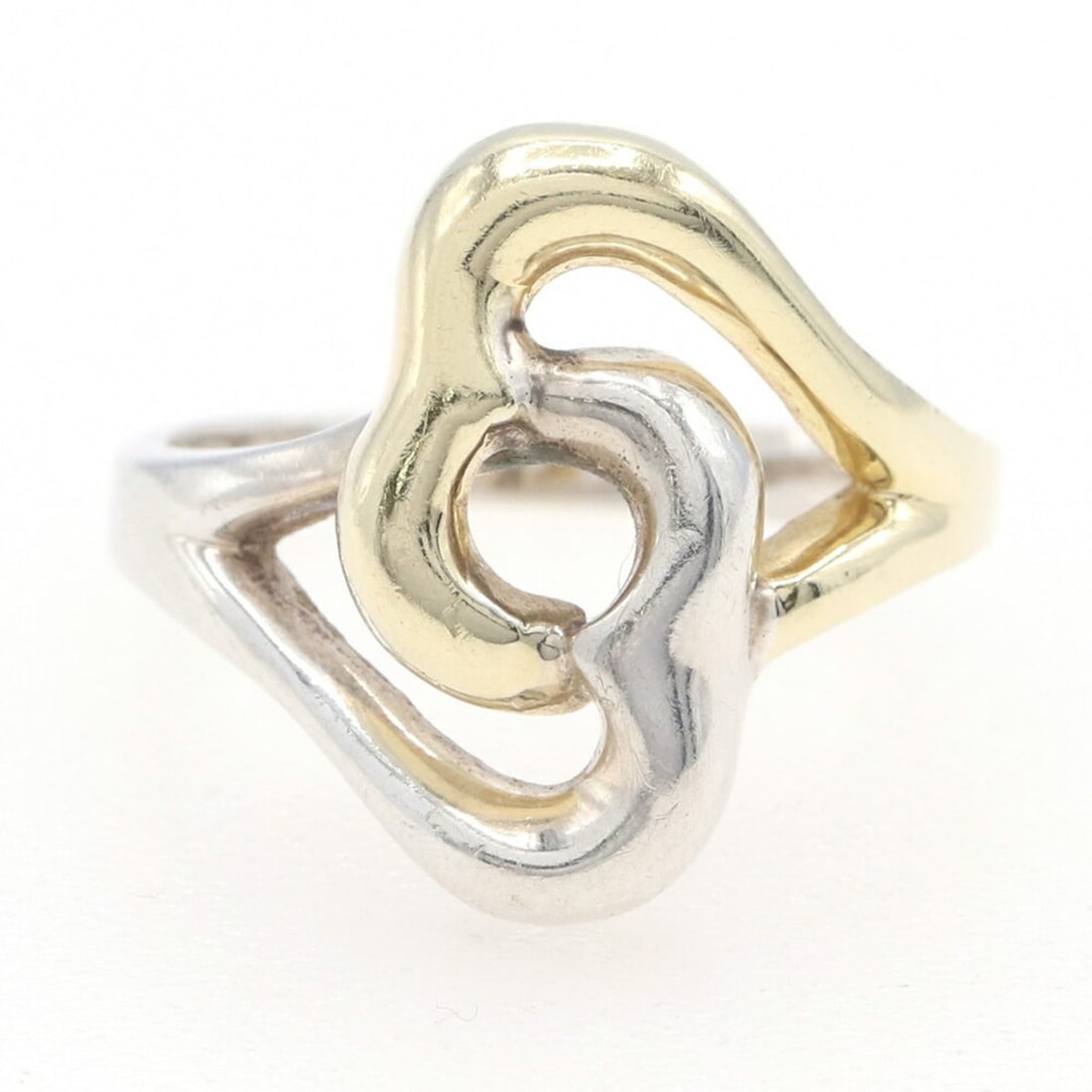 Tiffany & Co. Double Heart Ring, SV, Sterling Silver 925, 750, YG, US7/JP14, Combination, Old: --- Catalog ---Category: SizeJP Size: 14US Size: 7Category: DesignType: Band ringGender: WomenMaterial: Sterling silver 925, Yellow gold (18K)Category: GeneralBrand: Tiffany--- Item List ---Section: C