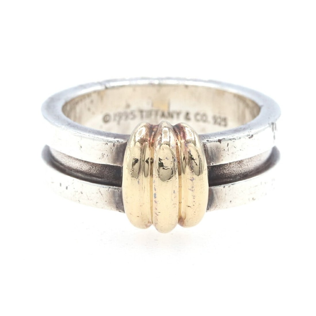 Tiffany & Co. Grooved Ring with 3-Row Ring, Sterling Silver 925, US 7.5-8/JP 16, Women's and Men's,: --- Catalog ---Category: SizeJP Size: 16.5US Size: 8Category: DesignType: Band ringGender: Men,WomenMaterial: Sterling silver 925, Yellow gold (18K)Category: GeneralBrand: Tiffany--- Item List ---Sect