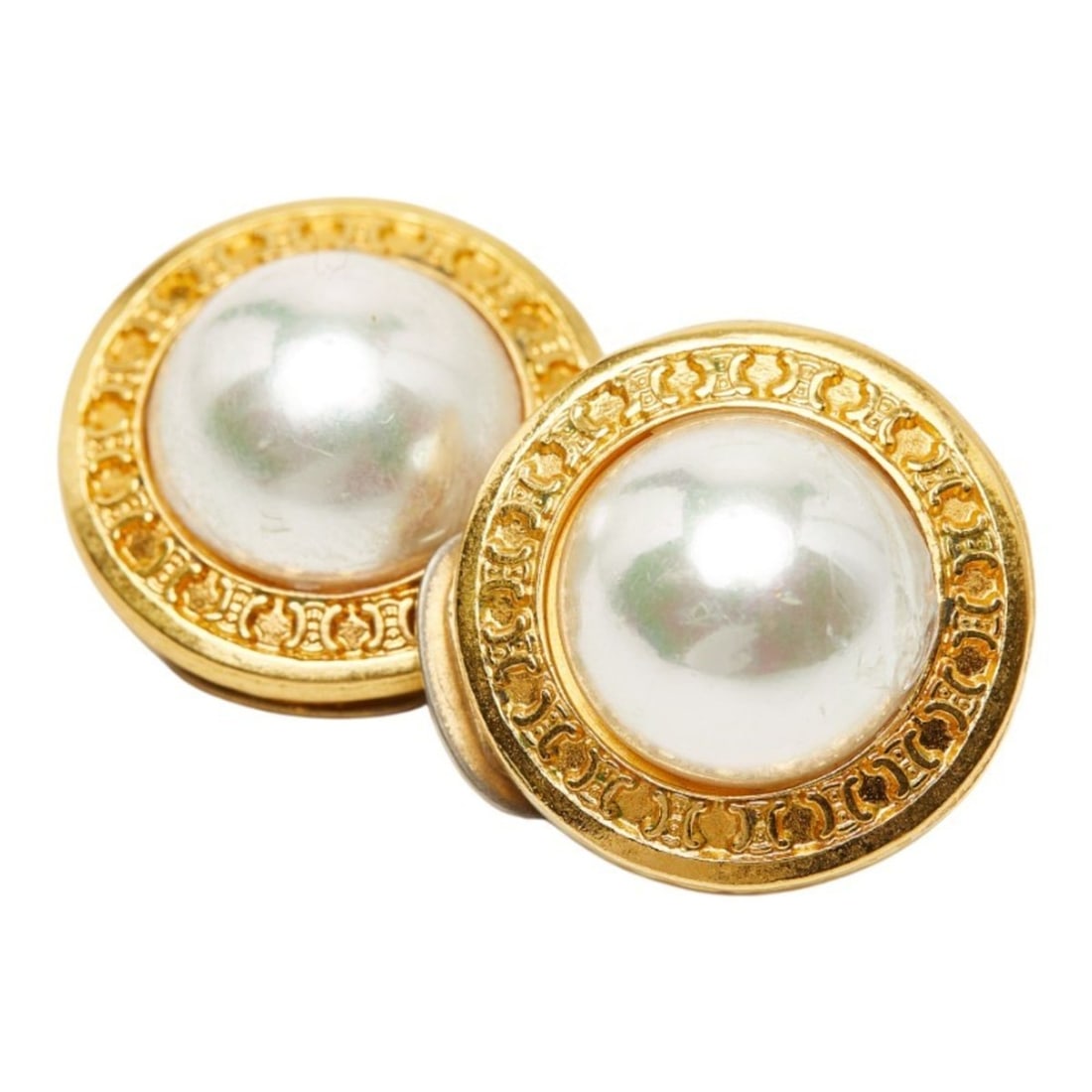 Celine logo pearl earrings, gold plated, for women.: --- Catalog ---Category: SizeStone Size (HxW): 0.20mm x 20.70mm / 0.01'' x 0.81''Category: DesignColor: GoldGender: WomenCategory: GeneralBrand: Celine--- Item List ---Section: ConditionRanking: Rank
