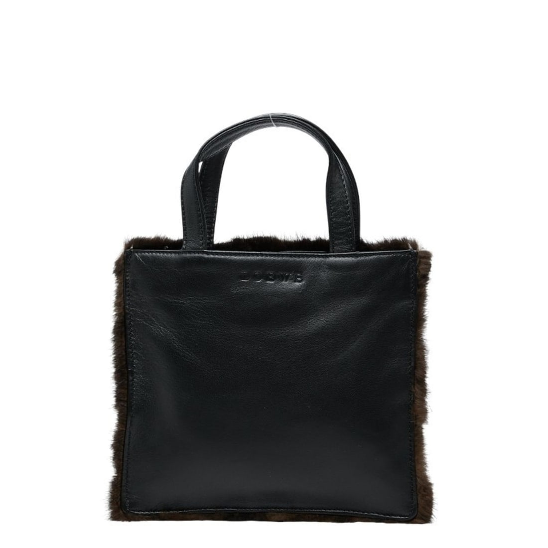 LOEWE logo handbag in brown and black fur leather for women. (1 of 11)