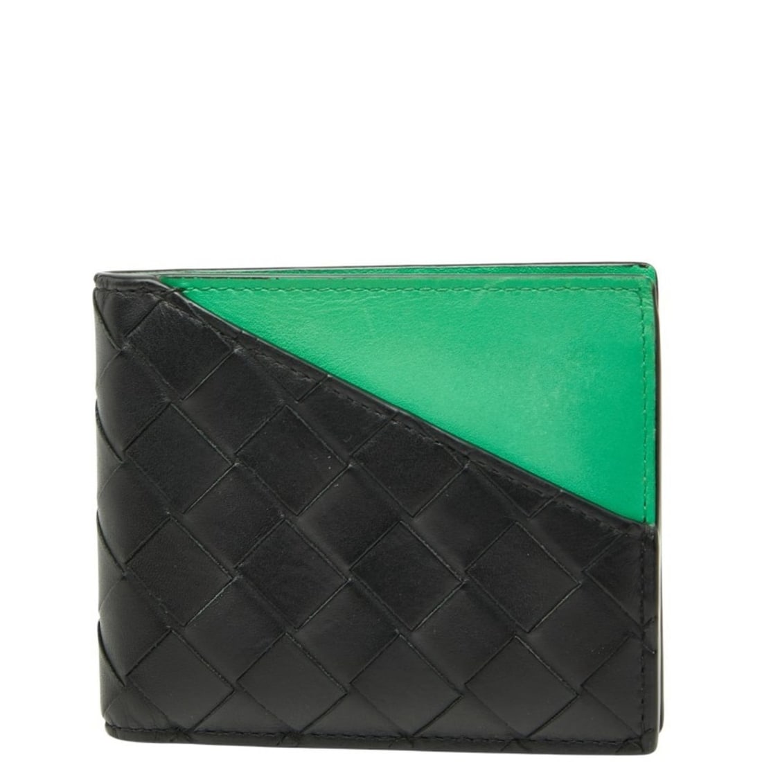Bottega Veneta Intrecciato Bi-fold Wallet in Black and Green Leather for Men: --- Catalog ---Category: SizeSize (HxWxD): 9.5cm x 11cm x 1cm / 3.74'' x 4.33'' x 0.39''Category: DesignType: Wallet (bi-fold)Color: Black, GreenGender: MenMaterial: Leather Category: GeneralBrand: Bo