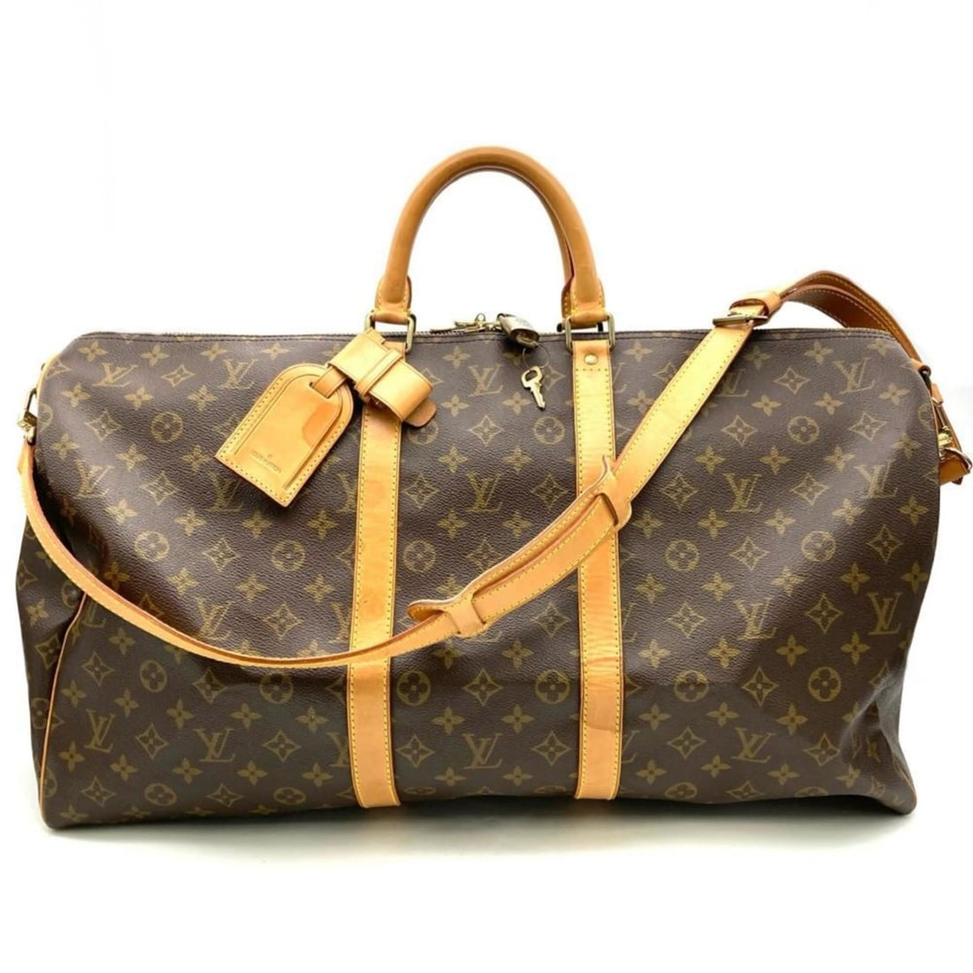 Louis Vuitton Keepall 55 Boston Bag, Monogram Canvas and Leather, M41424, Brown with Gold Hardware: --- Catalog ---Category: SizeSize (HxWxD): 30cm x 55cm x 25cm / 11.81'' x 21.65'' x 9.84''Handle Length: 33cm / 12.99''Category: DesignType: Boston bagColor: BrownGender: Men,WomenClosure: ZipperMater