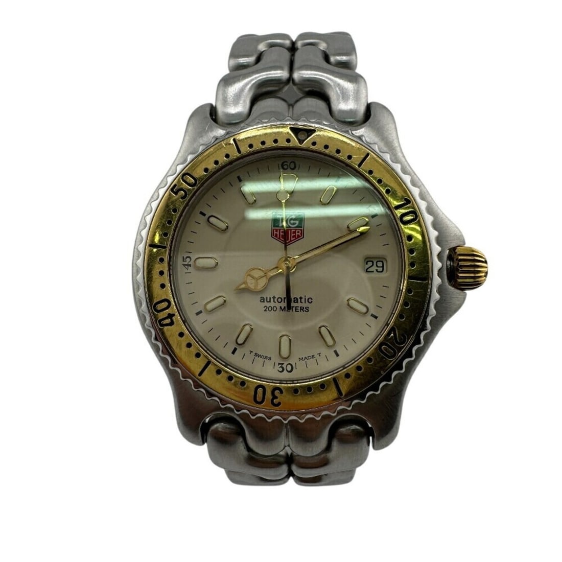 TAG HEUER Cell Series 200m S87.006.E Professional Watch, Silver, Men's: --- Catalog ---Category: SizeWrist Size: 19cm / 7.48''Case Diameter: 40mm / 1.57''Category: DesignType: WristwatchGender: MenMaterial (Band): Gold plated, Stainless steelMaterial (Case): Gold plated,