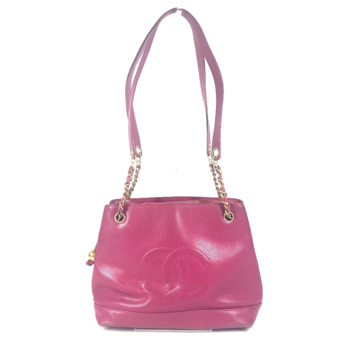 CHANEL Vintage CC Coco Mark Logo Ball Double Chain Tote Bag Shoulder Caviar Skin Pink Women's: --- Catalog ---Category: SizeSize (HxWxD): 23.5cm x 28.5cm x 12cm / 9.25'' x 11.22'' x 4.72''Category: DesignType: Shoulder bag, Tote bagColor: PinkGender: WomenMaterial: Grained Calfskin Hardware Col