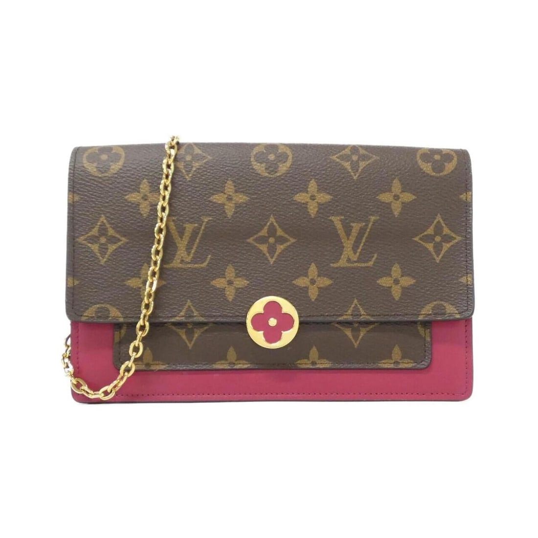 Louis Vuitton Monogram Portefeuille Flore Chain M69578 Wallet: --- Catalog ---Category: SizeSize (HxWxD): 11cm x 17cm x 4cm / 4.33'' x 6.69'' x 1.57''Strap / Chain Length: 1.14m / 45.27''Category: DesignType: Chain/Shoulder walletColor: Fuchsia, MarronGender: Wom