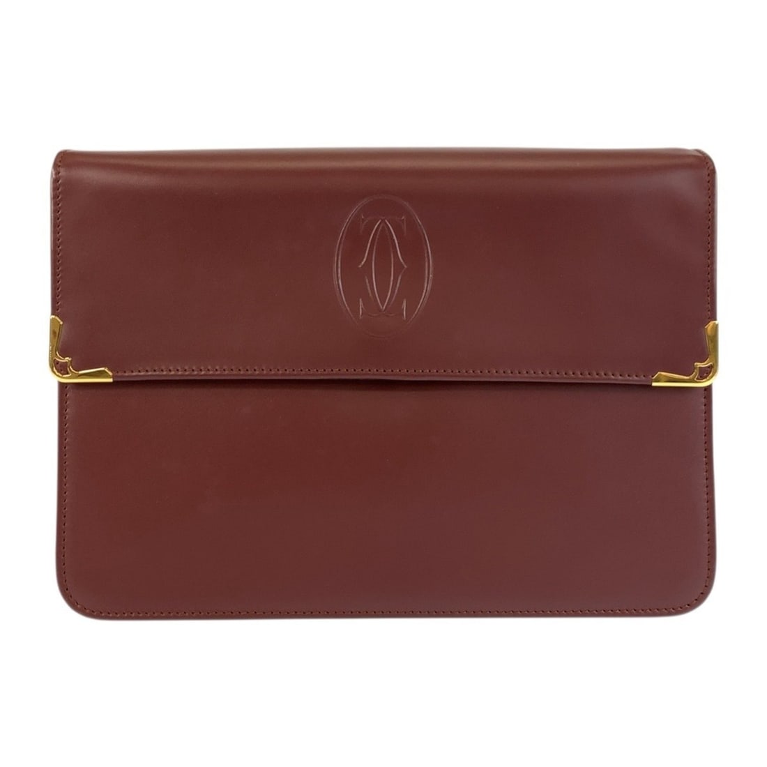 CARTIER Vintage Must Line Bordeaux Leather Clutch Bag with Gold Hardware for Men: --- Catalog ---Category: SizeSize (HxWxD): 18cm x 25cm x 4cm / 7.08'' x 9.84'' x 1.57''Category: DesignType: Clutch bagColor: BordeauxGender: Men,WomenMaterial: Leather Category: GeneralBrand: Cartier