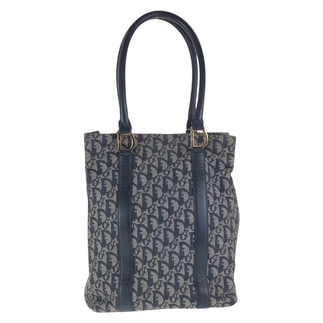 Christian Dior Dior Trotter Navy Gold Hardware Canvas and Leather Tote Bag Shoulder for Women (1 of 10)