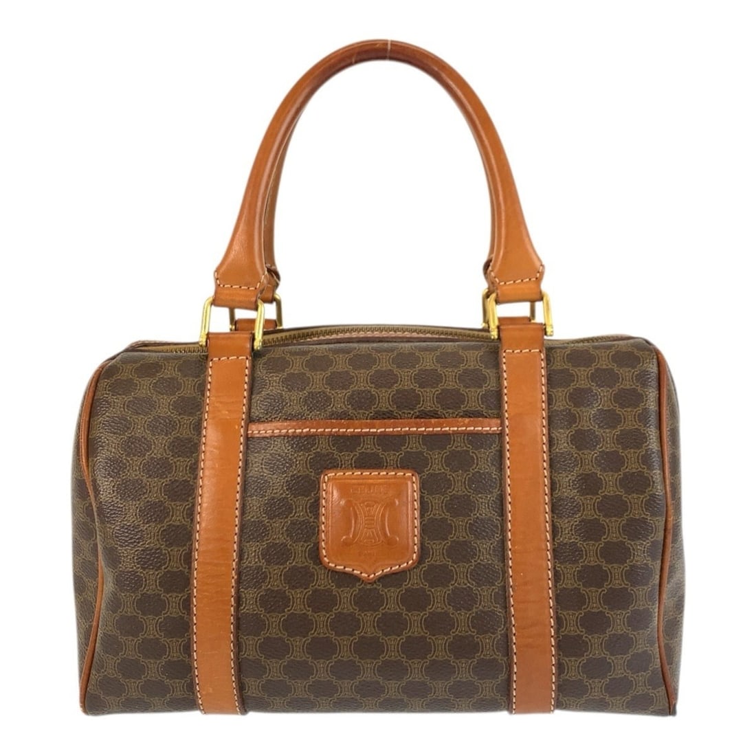 CELINE Macadam Brown Leather with Gold Hardware M10 Handbag/Mini Boston Bag for Women (1 of 10)