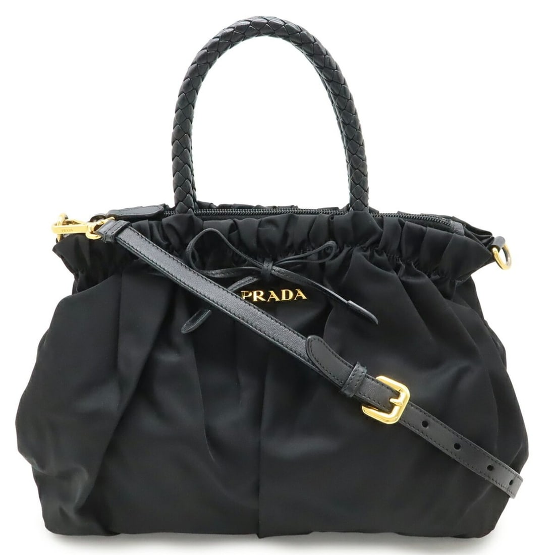 PRADA Prada Ribbon Handbag/Shoulder Bag in Black Nylon (BN1778) Purchased at a Japanese Boutique: --- Catalog ---Category: SizeSize (HxWxD): 25cm x 28cm x 13.5cm / 9.84'' x 11.02'' x 5.31''Category: DesignType: Handbag, Shoulder bagColor: BlackGender: WomenMaterial: Nylon Category: GeneralMPN: BN1