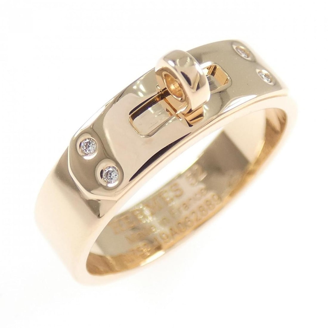 Hermes Kelly Ring: --- Catalog ---Category: SizeWidth: 4.8mm / 0.19''Weight: 5.4g / 0.19oz.JP Size: 12US Size: 6.5Brand Size: 52Category: DesignType: Band ringColor: PinkMetal: GoldStone: DiamondGender: WomenMetal Purit