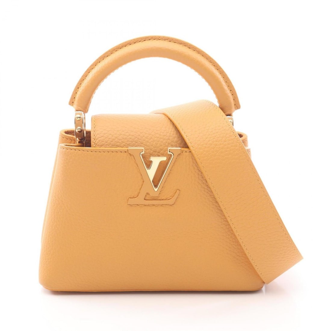 Louis Vuitton Capucines Mini Handbag, Leather, Women's, Yellow Ocher, M23703 (1 of 14)