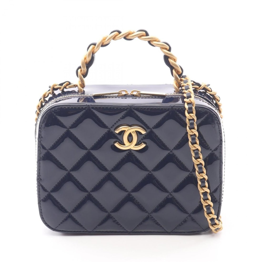 CHANEL Matelasse Top Handle Chain Vanity Bag, Patent Leather Shoulder Women's, Navy, AP2874: --- Catalog ---Category: SizeSize (HxWxD): 12.5cm x 16cm x 6.5cm / 4.92'' x 6.29'' x 2.55''Category: DesignType: Shoulder bagColor: NavyGender: WomenMaterial: Patent leather Category: GeneralMPN: AP28
