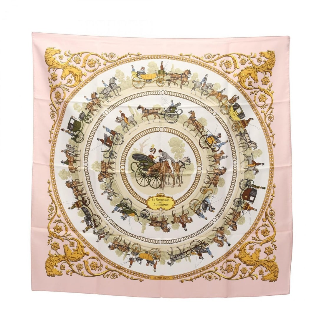 Hermes Hermès LA PROMENADE DE LONGCHAMPS Carré 90 Silk Scarf for Women in Multicolored Pink (1 of 19)