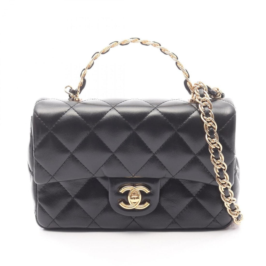 CHANEL Matelasse Small Top Handle Shoulder Bag in Shiny Lambskin Leather, Black: --- Catalog ---Category: SizeSize (HxWxD): 13cm x 19cm x 5cm / 5.11'' x 7.48'' x 1.96''Category: DesignType: Shoulder bagColor: BlackGender: WomenMaterial: Leather Leather/Fur Type: LambskinCategory: