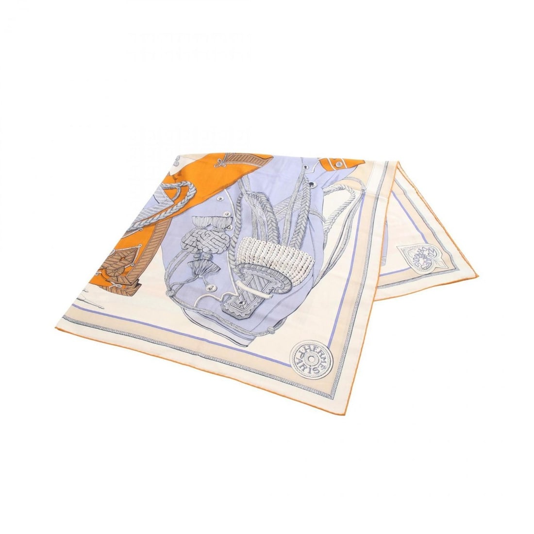 Hermes Hermès Carré Jean 140 "ZOUAVES ET DRAGONS" Scarf, Silk, Cashmere, Women's, Orange, Blue, (1 of 13)
