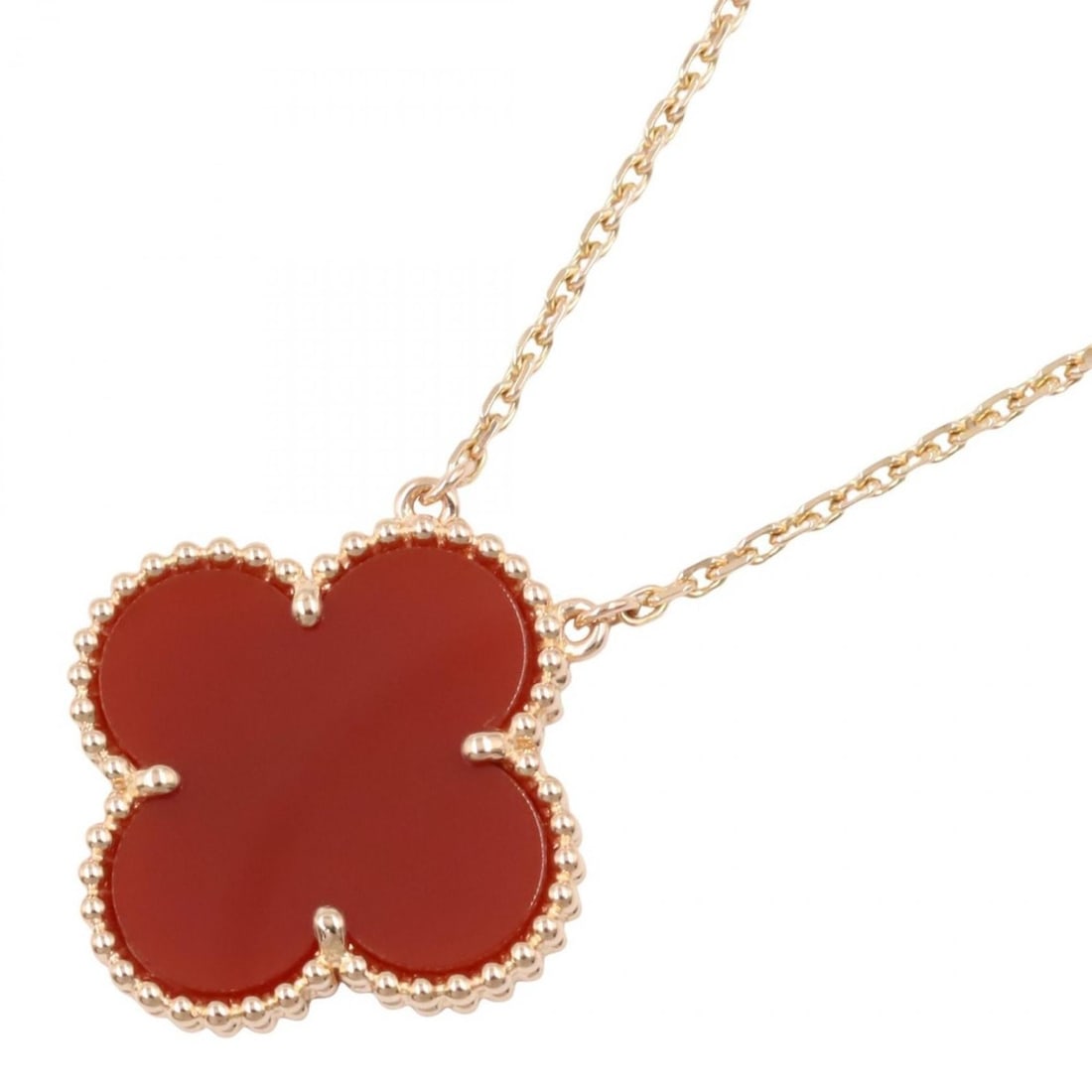 Van Cleef & Arpels Magic Alhambra Necklace in 18K Pink Gold with Carnelian, available gold and red: --- Catalog ---Category: SizePendant Size: 20mm x 20mm / 0.78'' x 0.78''Neck Circumference: 37.5 cm - 42 cm / 14.76'' - 16.53''Category: DesignColor: Pink goldStone: CarnelianGender: WomenMaterial: Pi