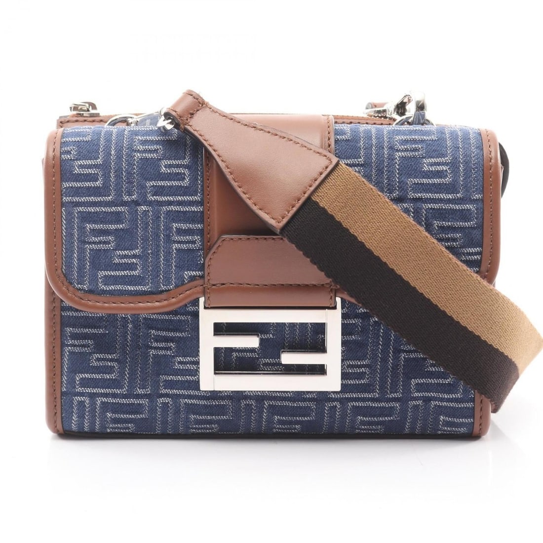 Fendi Double Baguette Zucca Shoulder Bag, Canvas and Leather, Men's, Navy Brown, 7VA649 (1 of 16)