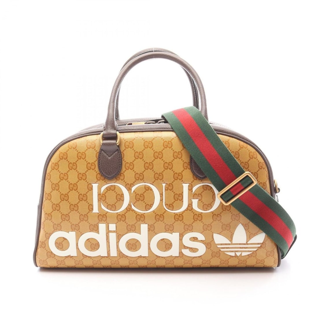 Gucci x adidas Medium Duffle Bag, Coated Canvas and Leather, Brown, Women's, 702400: --- Catalog ---Category: SizeSize (HxWxD): 24cm x 40cm x 12cm / 9.44'' x 15.74'' x 4.72''Category: DesignType: HandbagColor: BrownGender: WomenMaterial: Coated canvas , Leather Category: GeneralMPN: 7