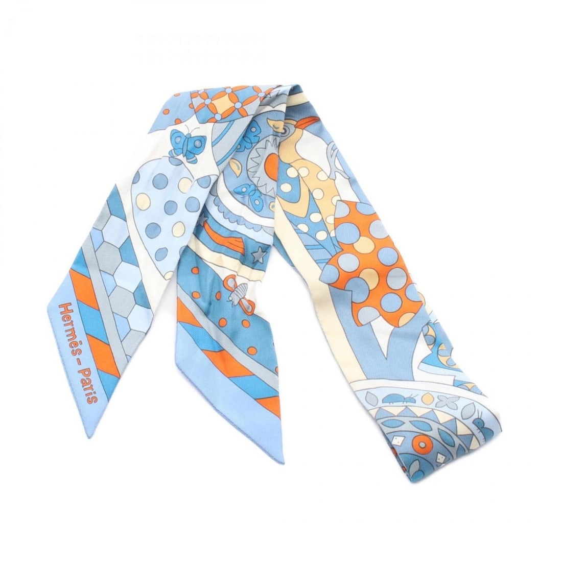 Hermes Hermès Twilly "Les Murmures de la Foret" Silk Scarf for Women, Multicolored, Blue and Orange (1 of 17)