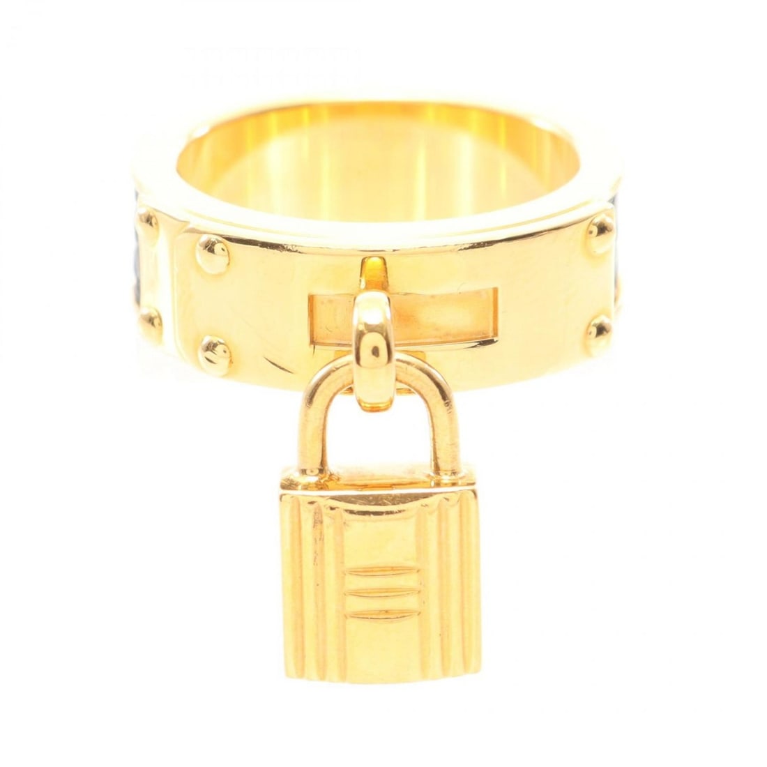 Hermes Hermès Kelly scarf ring, leather, GP, women's, gold and black (1 of 18)