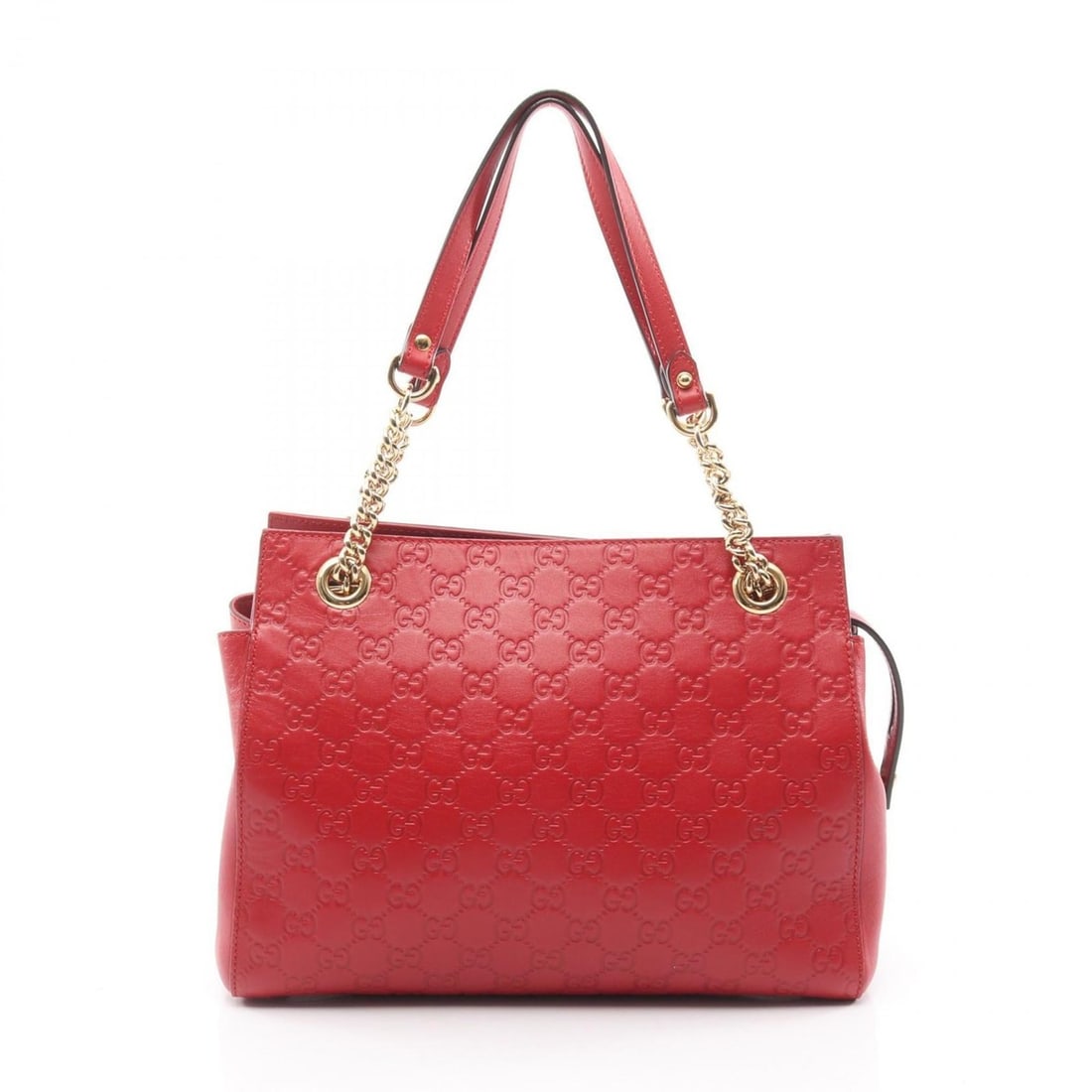 Gucci Guccissima Shoulder Bag, Leather, Women's, Red, 453773 (1 of 14)