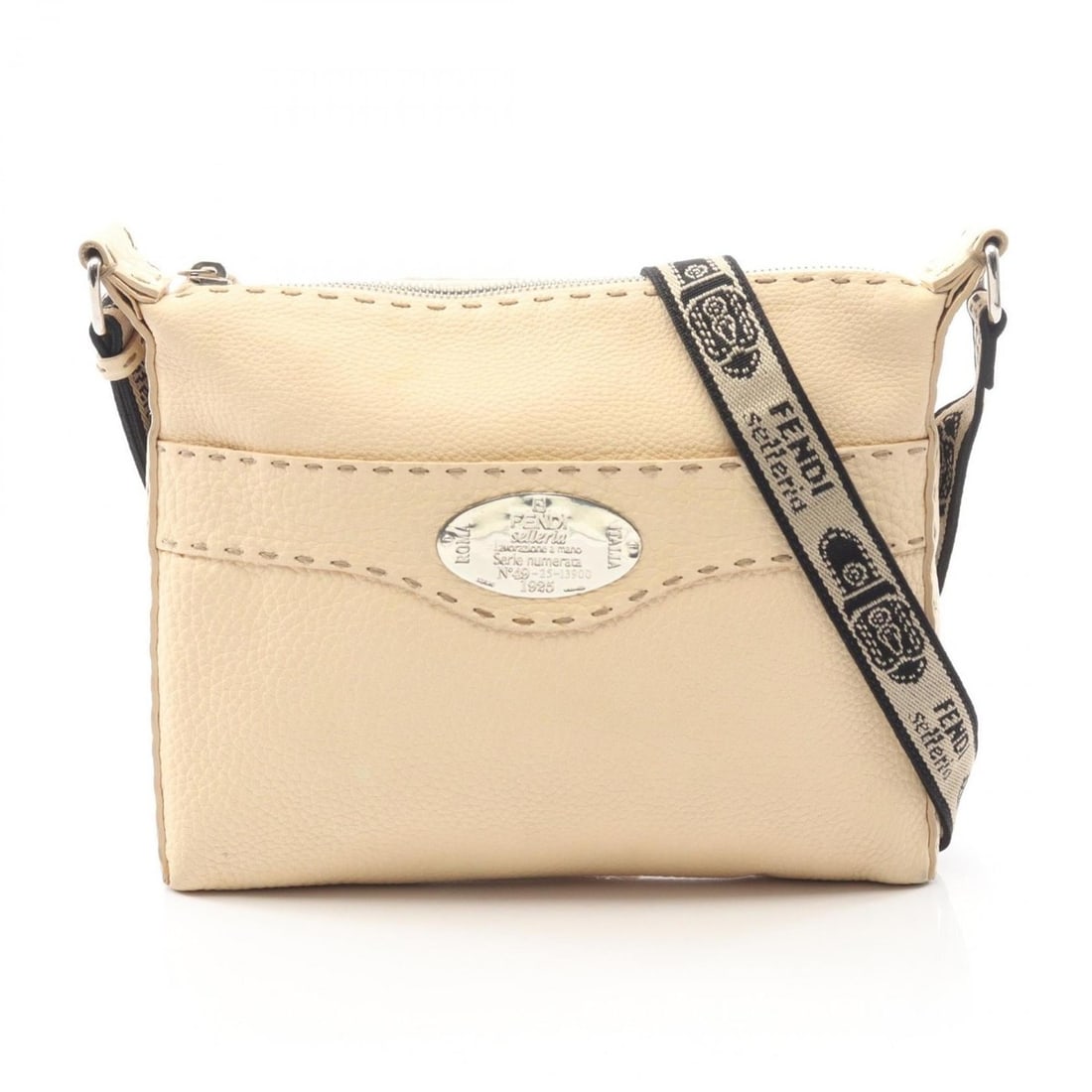 Fendi Selleria shoulder bag, leather, women's, beige (1 of 16)