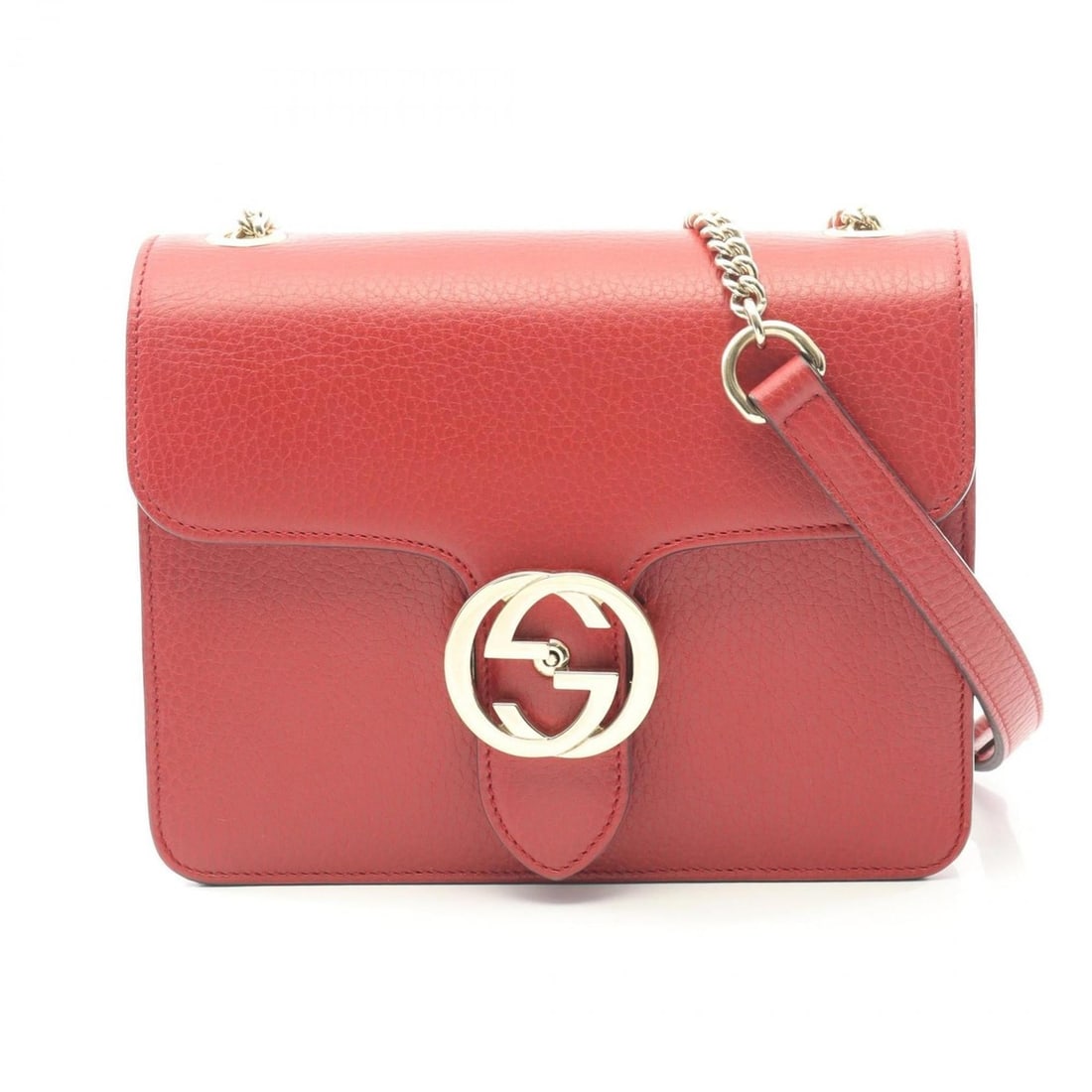 Gucci Interlocking G Shoulder Bag, Leather, Women's, Red, 510304 (1 of 12)