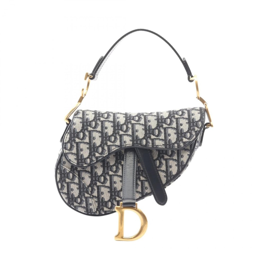 Christian Dior Dior Saddle Bag Mini Oblique Jacquard Handbag Canvas Leather Women's Ivory Navy (1 of 10)