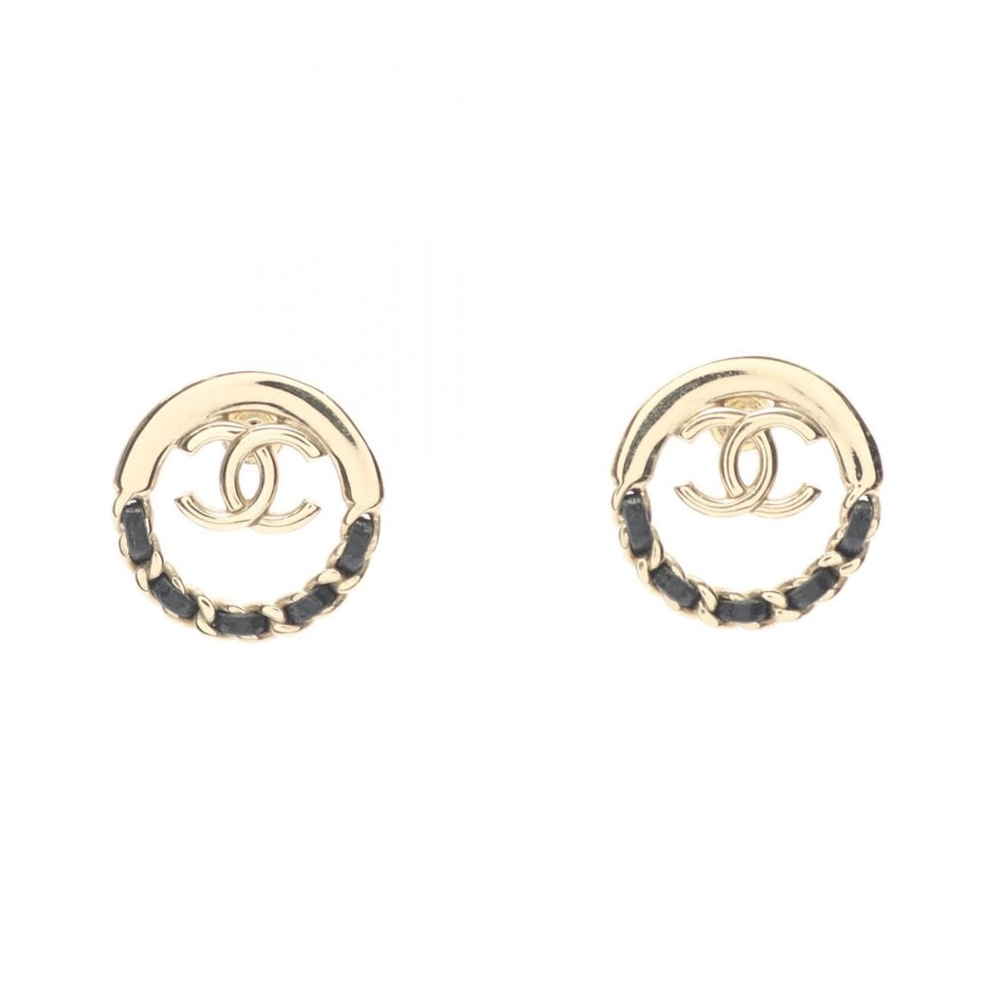 CHANEL Coco Mark Earrings, Gold-Plated Leather, Women's, Gold and Black (1 of 13)