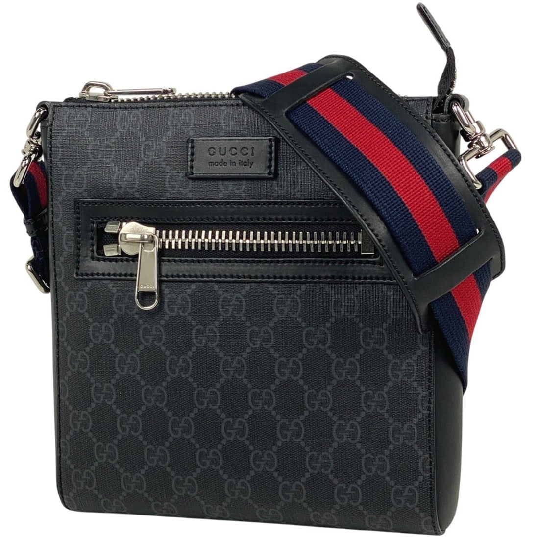 Gucci Small Messenger Bag with GG Pattern, Sherry Line, and Web Shoulder in Supreme Black (523599): --- Catalog ---Category: SizeSize (HxWxD): 23cm x 21cm x 4.5cm / 9.05'' x 8.26'' x 1.77''Category: DesignType: Messenger bag, Shoulder bagColor: BlackGender: WomenMaterial: GG Supreme Category: Genera