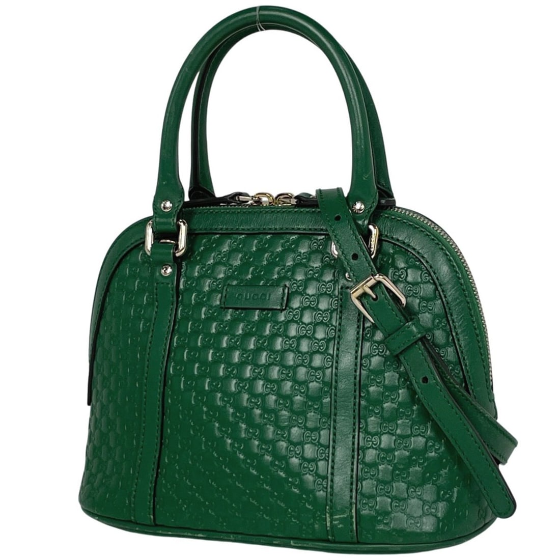 Gucci Micro Shima Handbag, 2-Way Shoulder Bag, Signature Leather, Green, 449654, Women's (1 of 18)