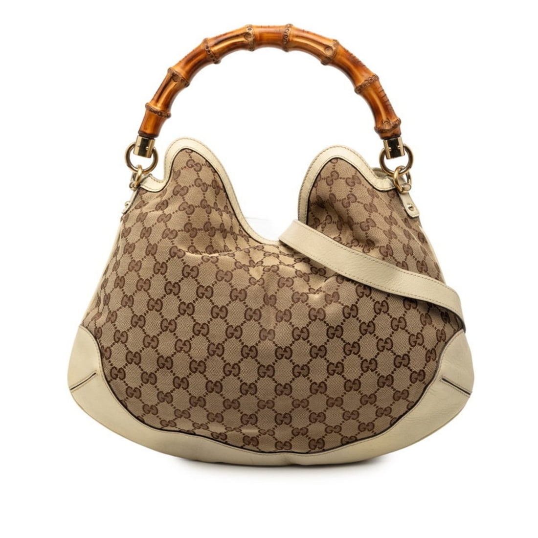 Gucci GG Canvas Bamboo Shoulder Bag/Handbag 2WAY 169961 Beige Ivory Leather Women's GUCCI (1 of 9)