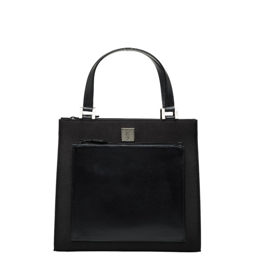 Saint Laurent YSL logo handbag tote bag in black polyester and leather for women.: --- Catalog ---Category: SizeSize (HxWxD): 26cm x 28cm x 9cm / 10.23'' x 11.02'' x 3.54''Category: DesignType: Handbag, Tote bagColor: BlackGender: WomenMaterial: Polyester , Leather Category: General
