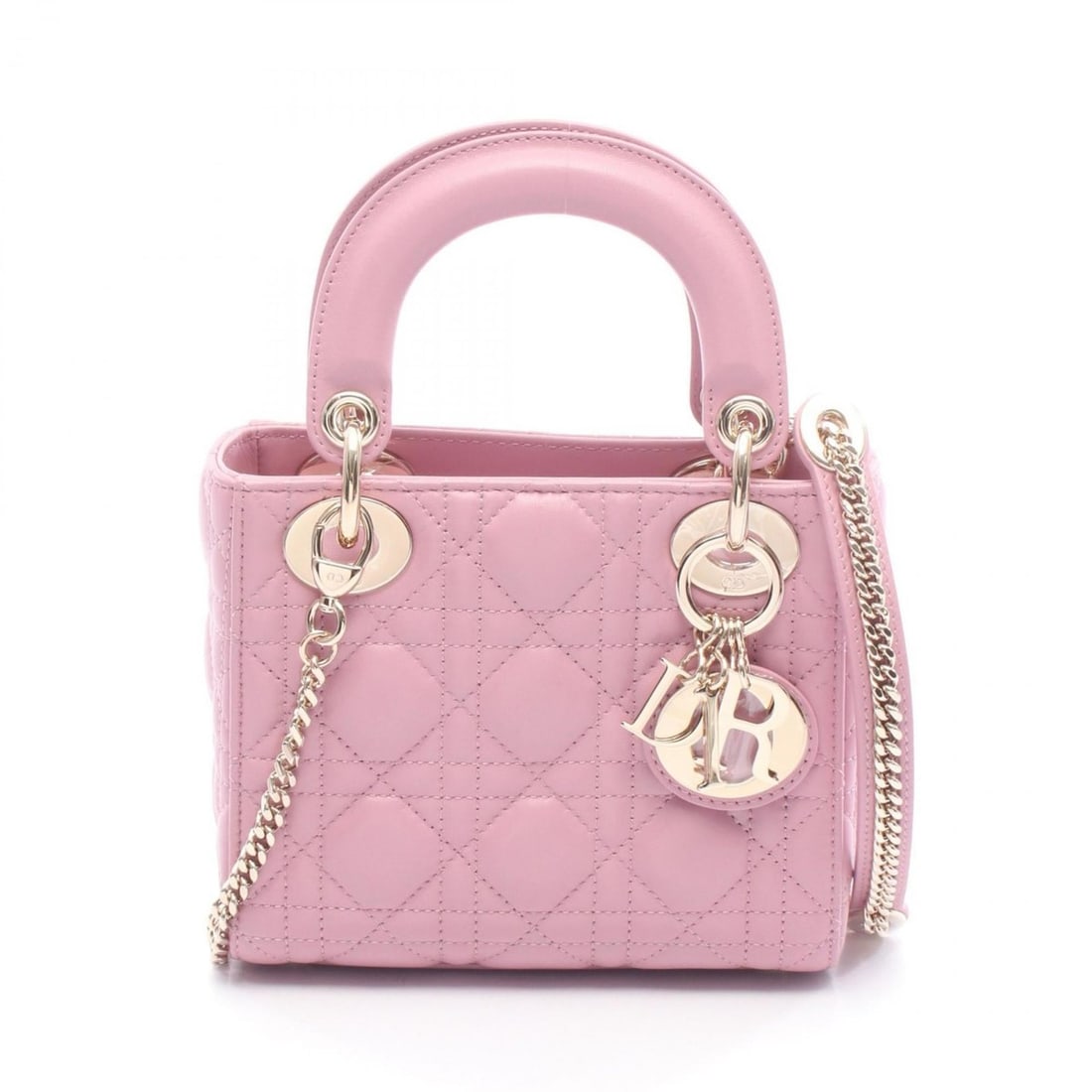 Christian Dior Dior Lady Mini Cannage Handbag, Leather, Women's, Pink (1 of 9)