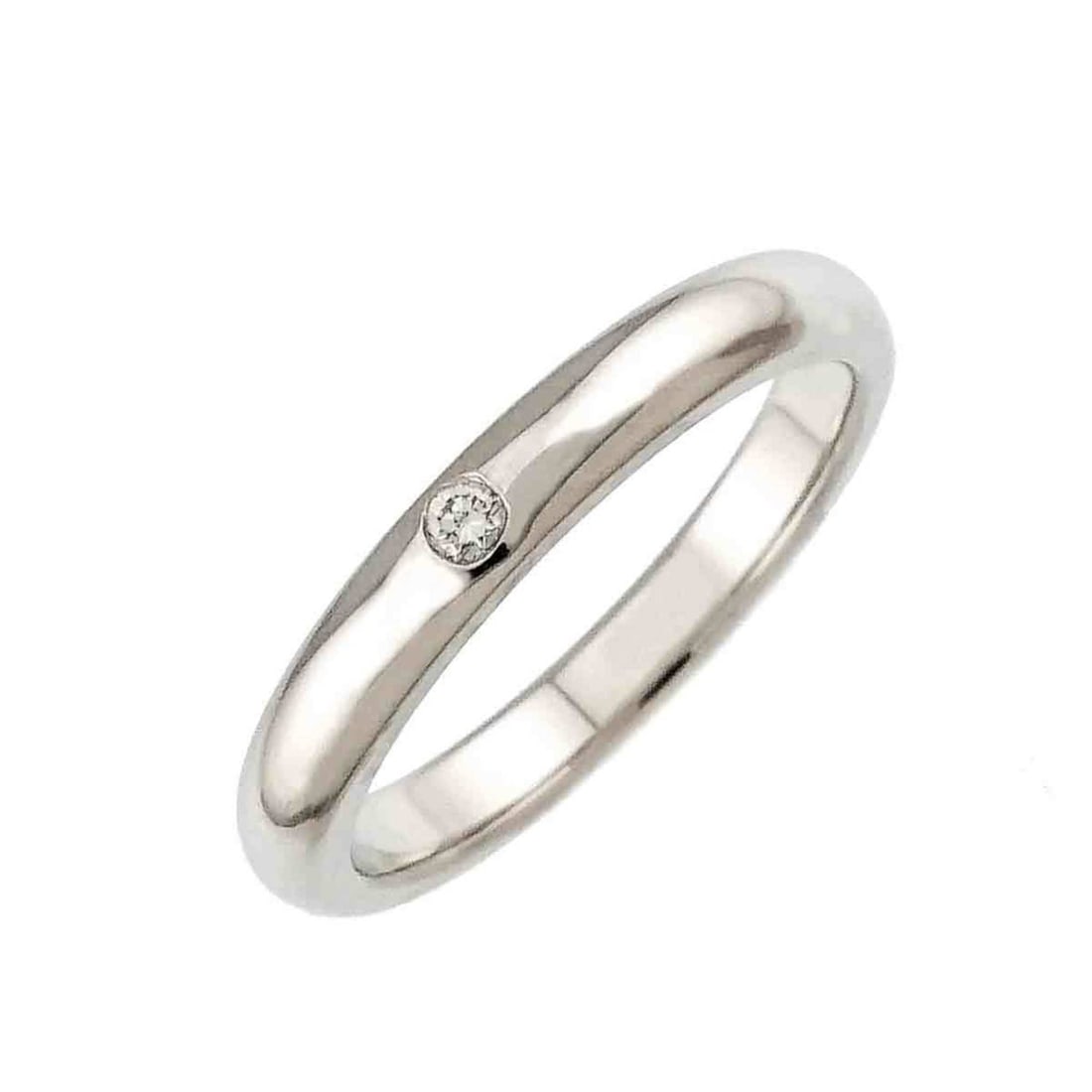 Tiffany & Co. Stacking Band Ring, size 10, with one diamond and platinum accents.: --- Catalog ---Category: SizeJP Size: 10US Size: 5.5Category: DesignType: Band ringStone: DiamondGender: WomenMaterial: Platinum 950Category: GeneralBrand: Tiffany--- Item List ---Section: ConditionRa