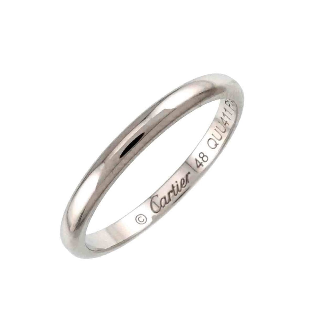 Cartier 1895 Classic #48 Ring, Platinum, 2mm Wide: --- Catalog ---Category: SizeUS Size: 4.5Brand Size: 48Category: DesignType: Band ringGender: WomenMaterial: Platinum 950Category: GeneralBrand: Cartier--- Item List ---Section: ConditionRanking: Rank
