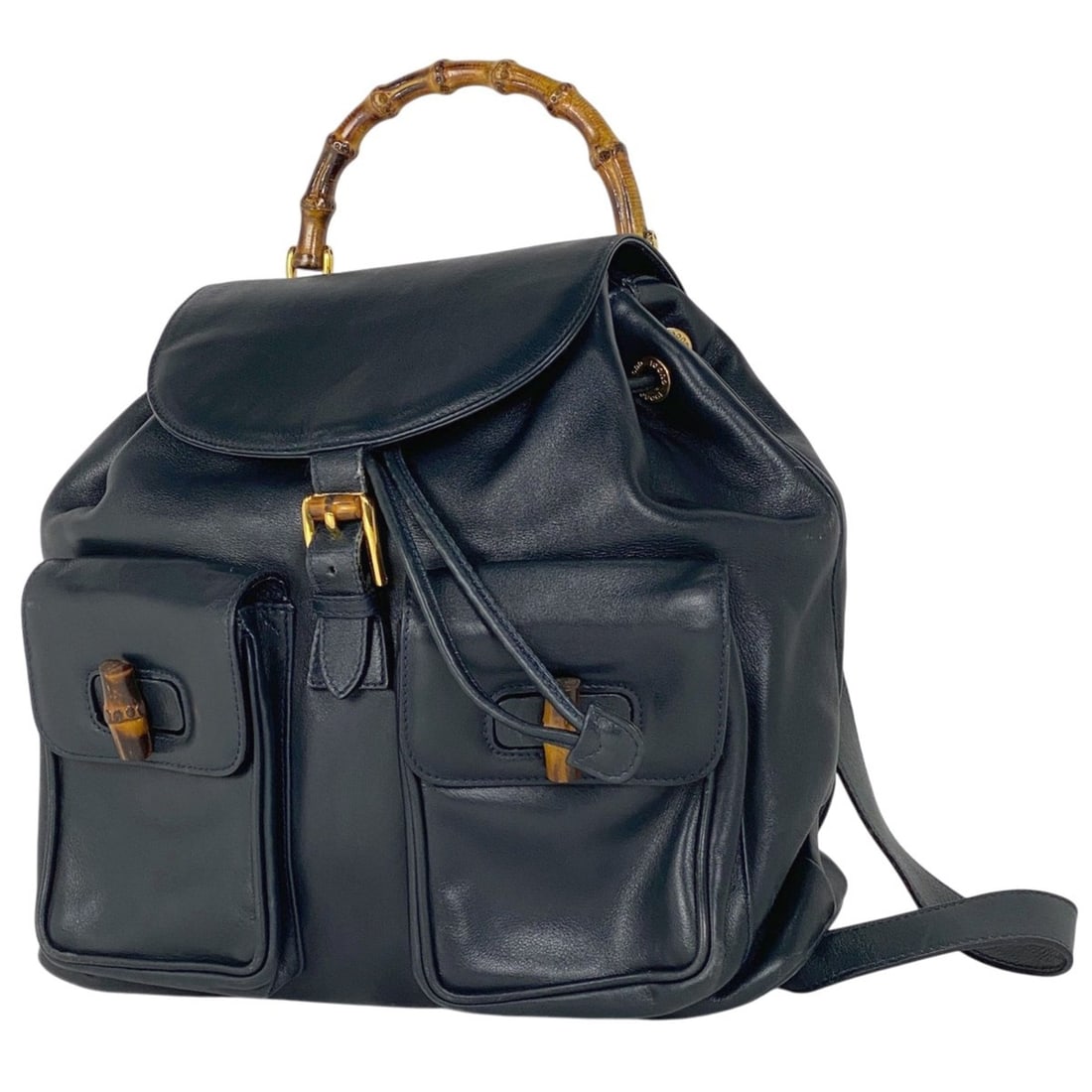 Gucci Bamboo Backpack Daypack 00320580016 Old Leather Navy Women's (1 of 17)