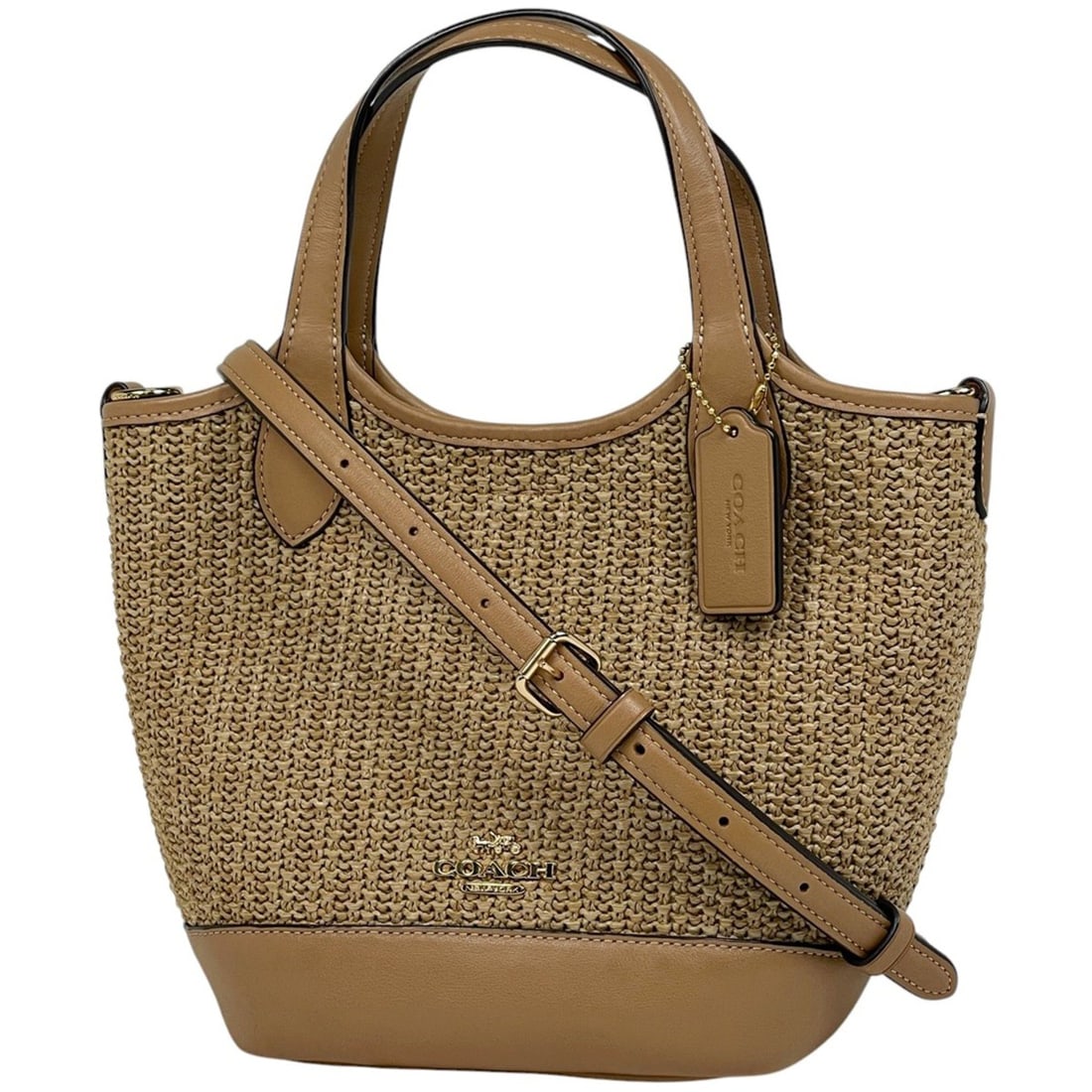 Coach logo handbag, 2-way shoulder bag, bucket straw, beige, women's: --- Catalog ---Category: SizeSize (HxWxD): 20.5cm x 15cm x 11cm / 8.07'' x 5.9'' x 4.33''Category: DesignType: Handbag, Shoulder bagColor: BeigeGender: WomenMaterial: Straw , Leather Category: General