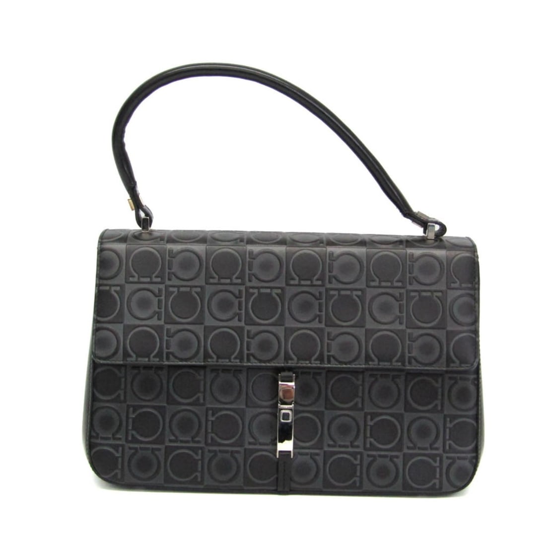 Salvatore Ferragamo Gancini DY-21 1258 Women's Leather Handbag Black: --- Catalog ---Category: SizeHandle Drop: 12.50cm / 4.92''Size (HxWxD): 16.5cm x 25cm x 7.5cm / 6.49'' x 9.84'' x 2.95''Handle Length: 34cm / 13.38''Category: DesignType: HandbagColor: BlackGender: Wo